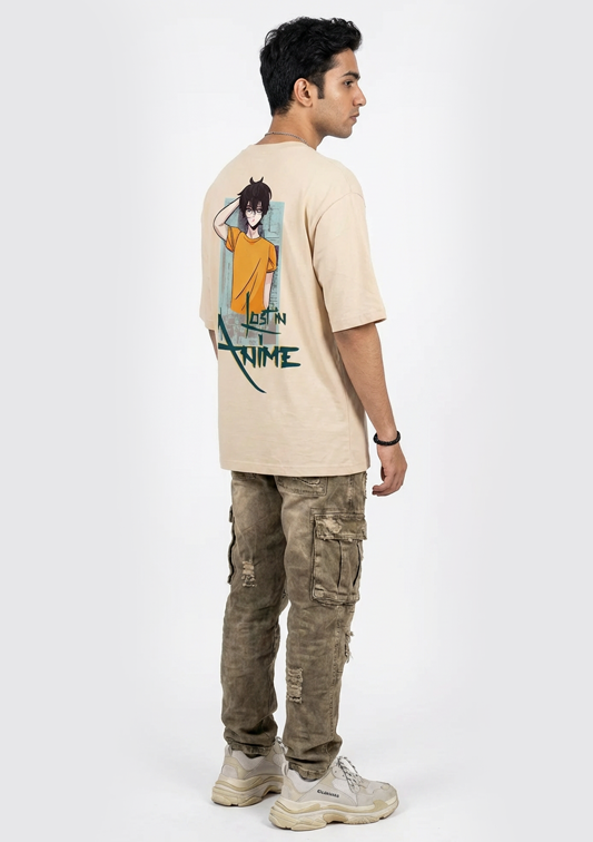 Anime Printed Oversized Drop Shoulder T Shirt for Men