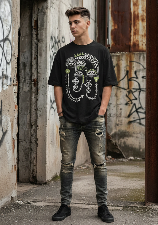 Tribe Printed Oversized Drop Shoulder T Shirt for Men