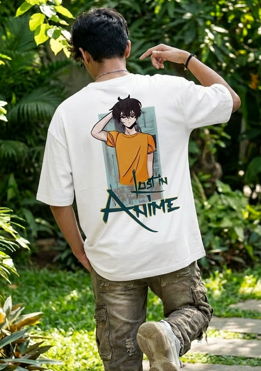 Anime Printed Oversized Drop Shoulder T Shirt for Men