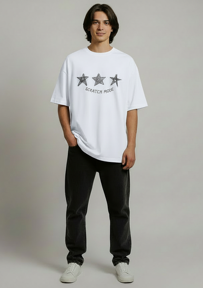 Scratch Mode Printed Oversized Drop Shoulder T Shirt for Men