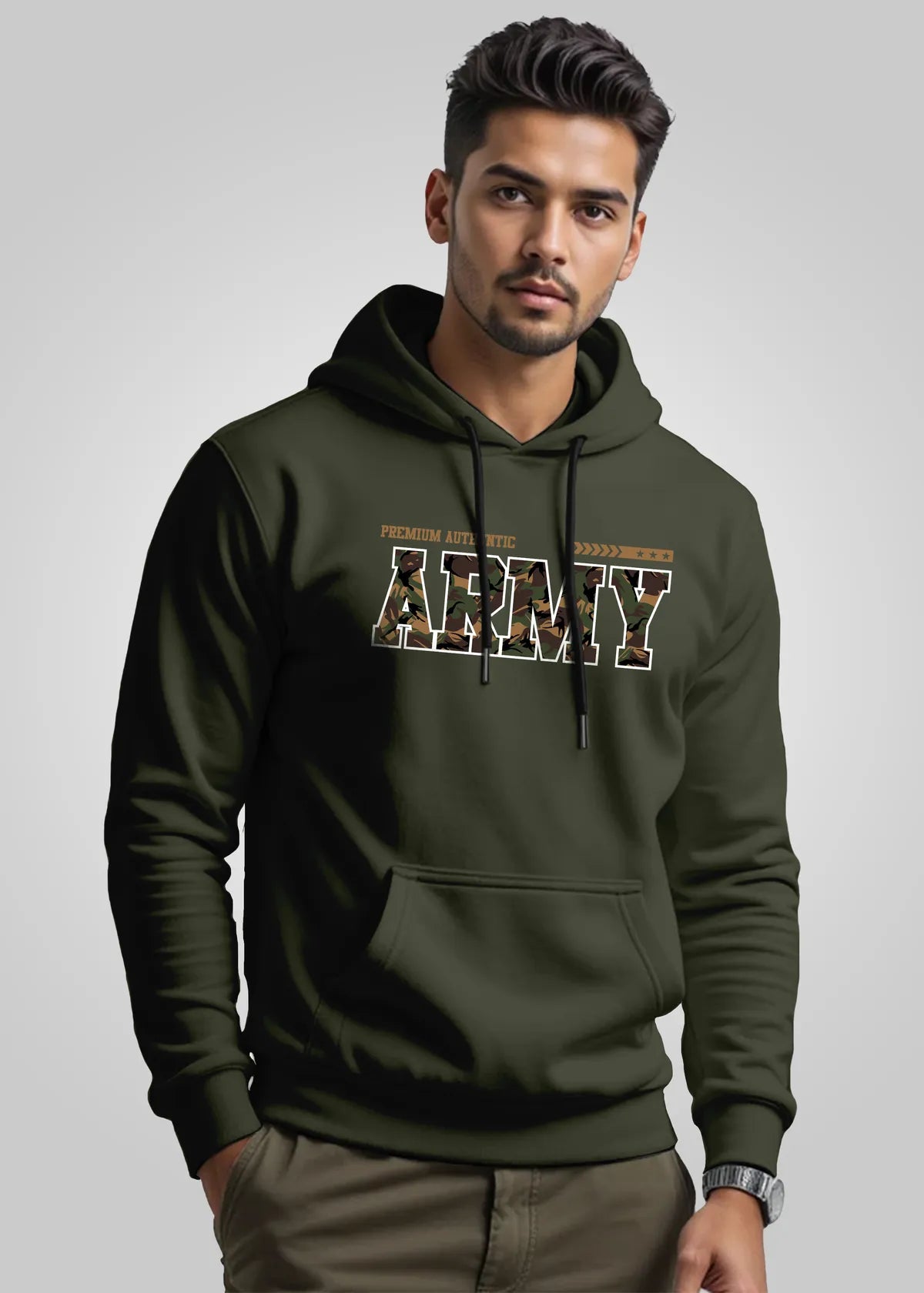 Army Printed Cotton Hoodie For Men