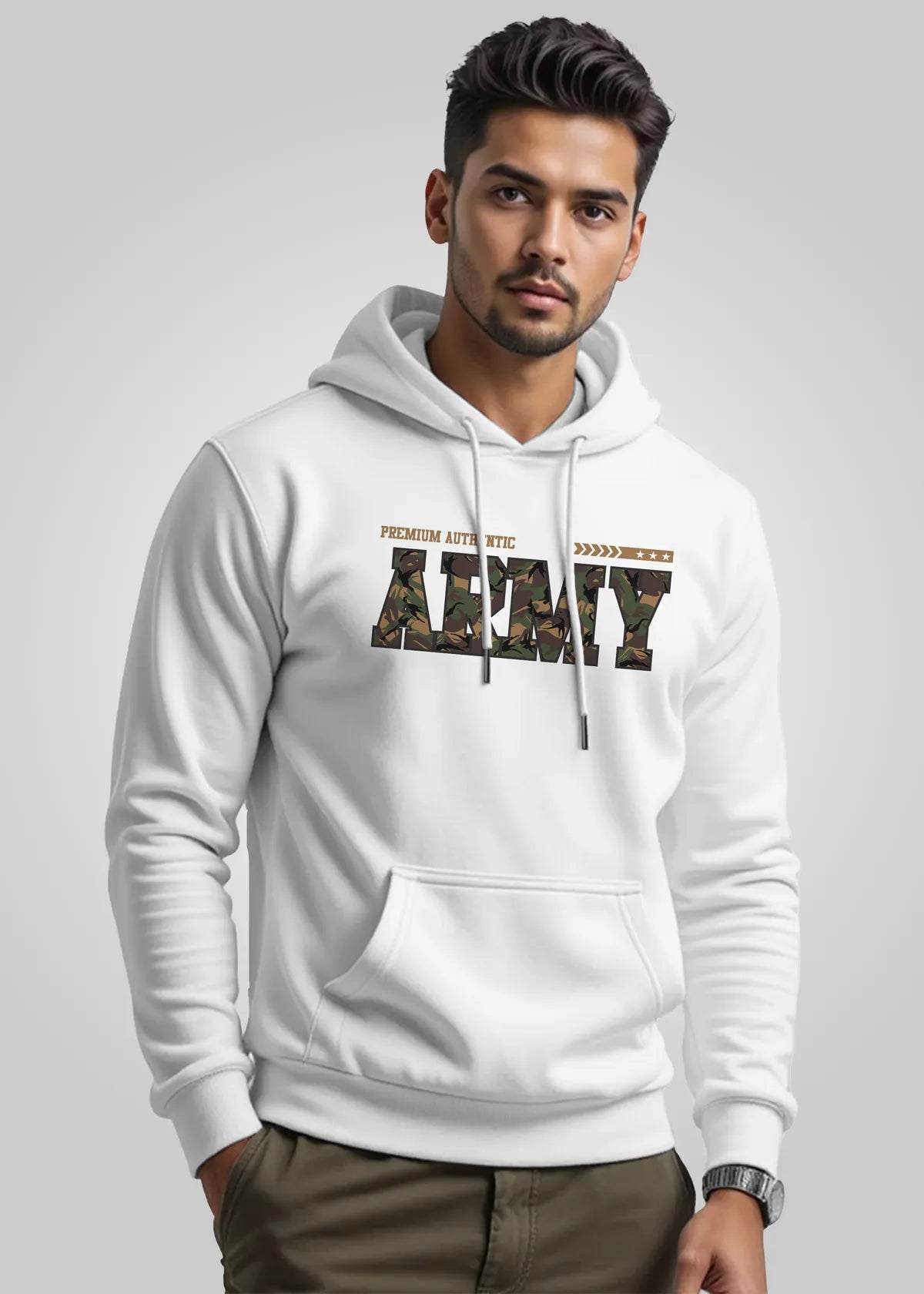 Army Printed Cotton Hoodie For Men