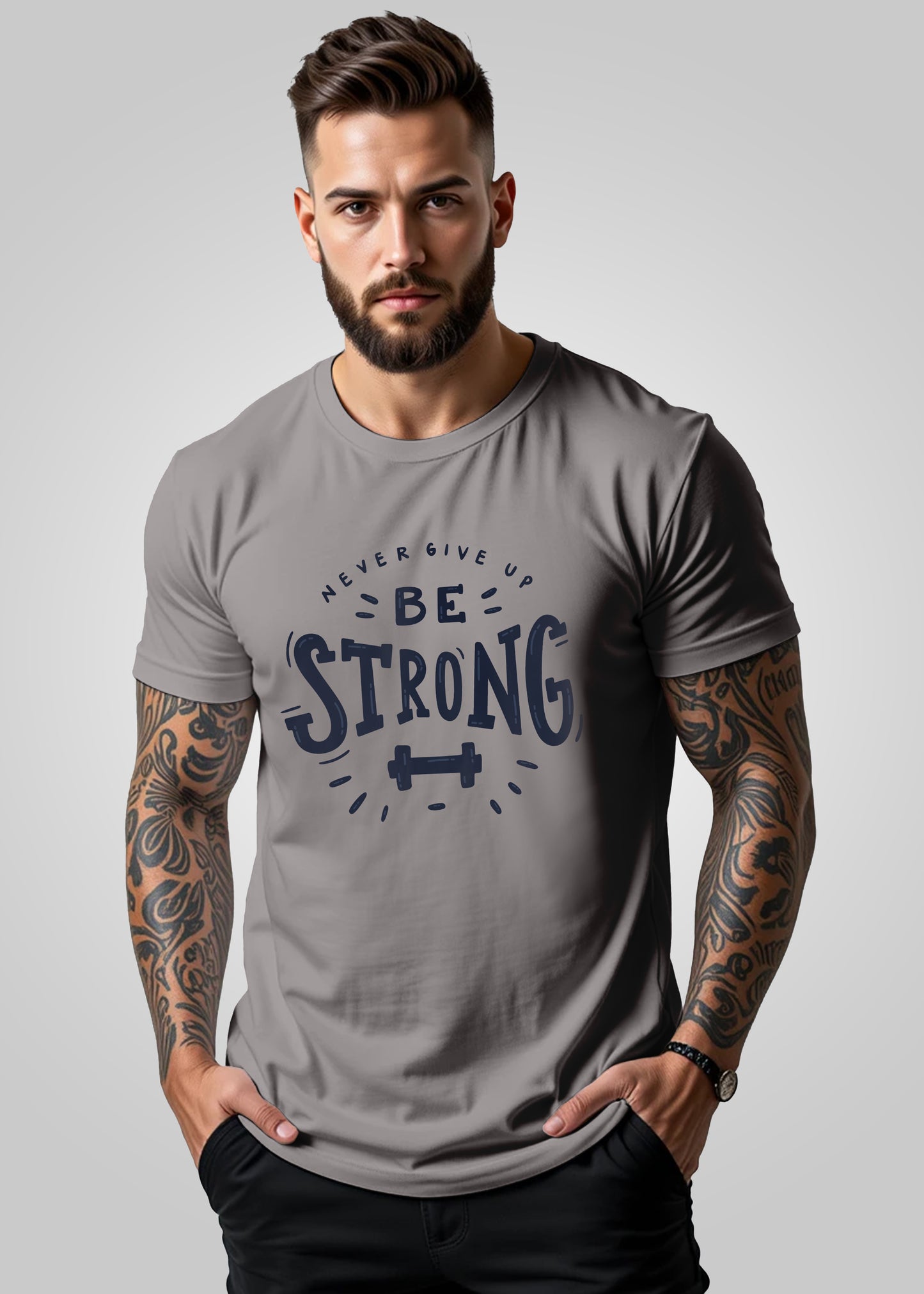 Be Strong Printed Regular Fit T Shirt for Men