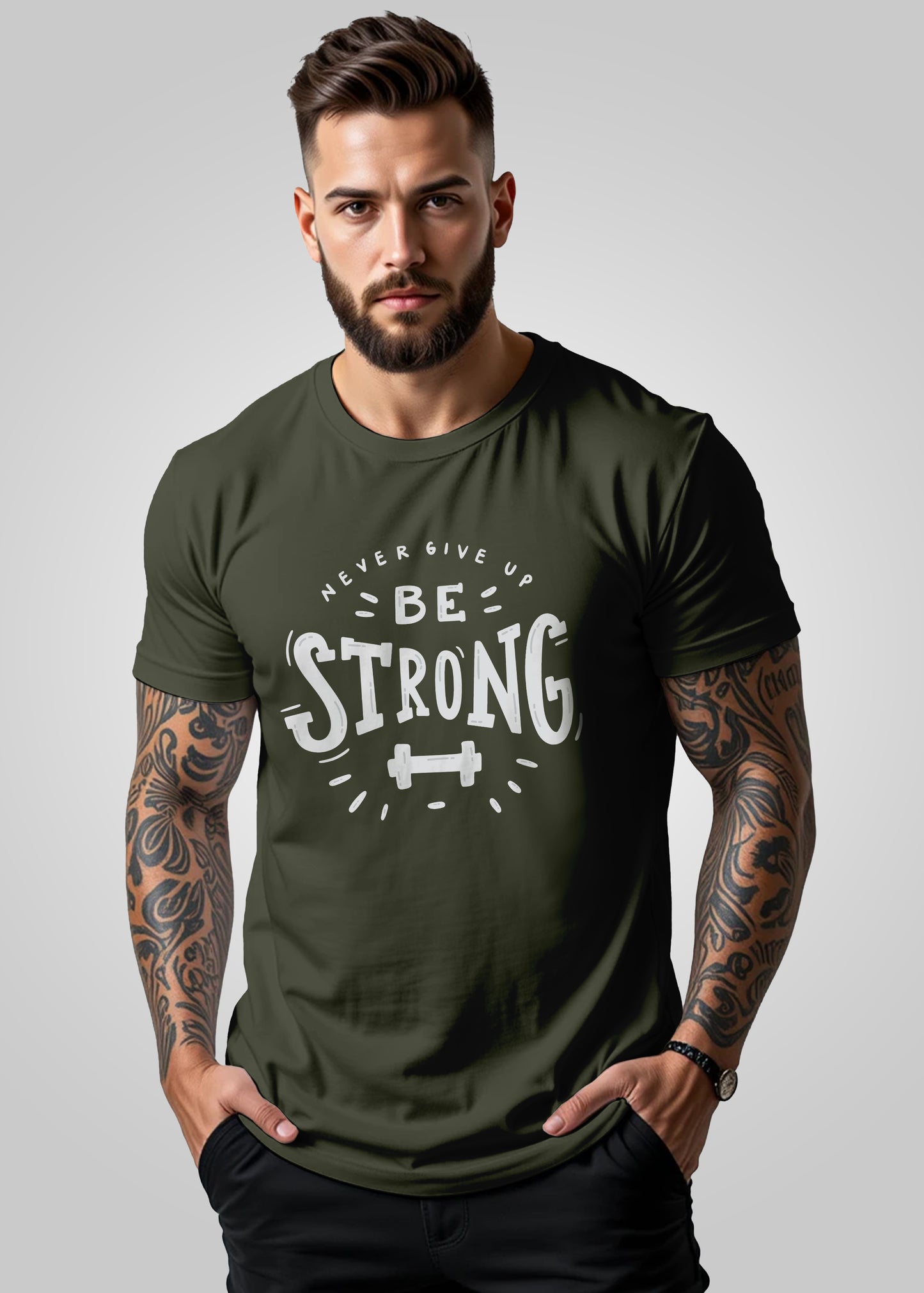 Be Strong Printed Regular Fit T Shirt for Men