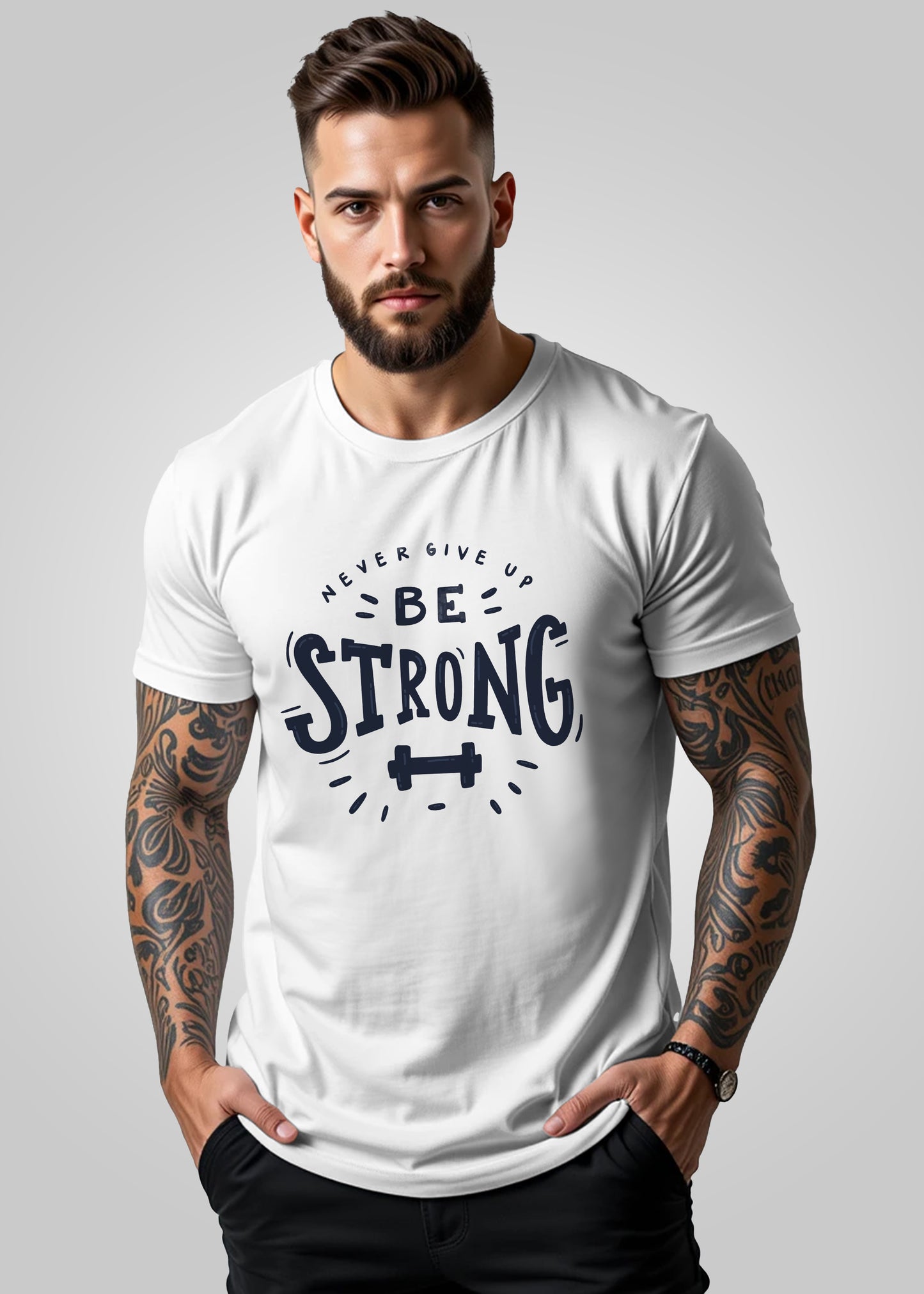 Be Strong Printed Regular Fit T Shirt for Men