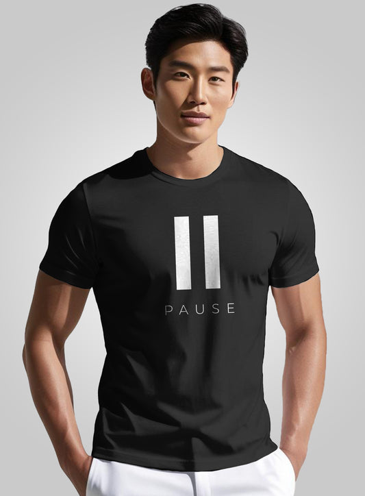 Pause Printed Regular Fit Cotton T-Shirt for Men