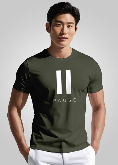 Pause Printed Regular Fit Cotton T-Shirt for Men