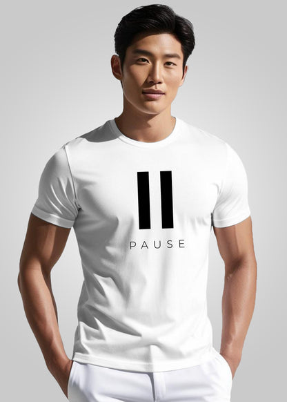 Pause Printed Regular Fit Cotton T-Shirt for Men