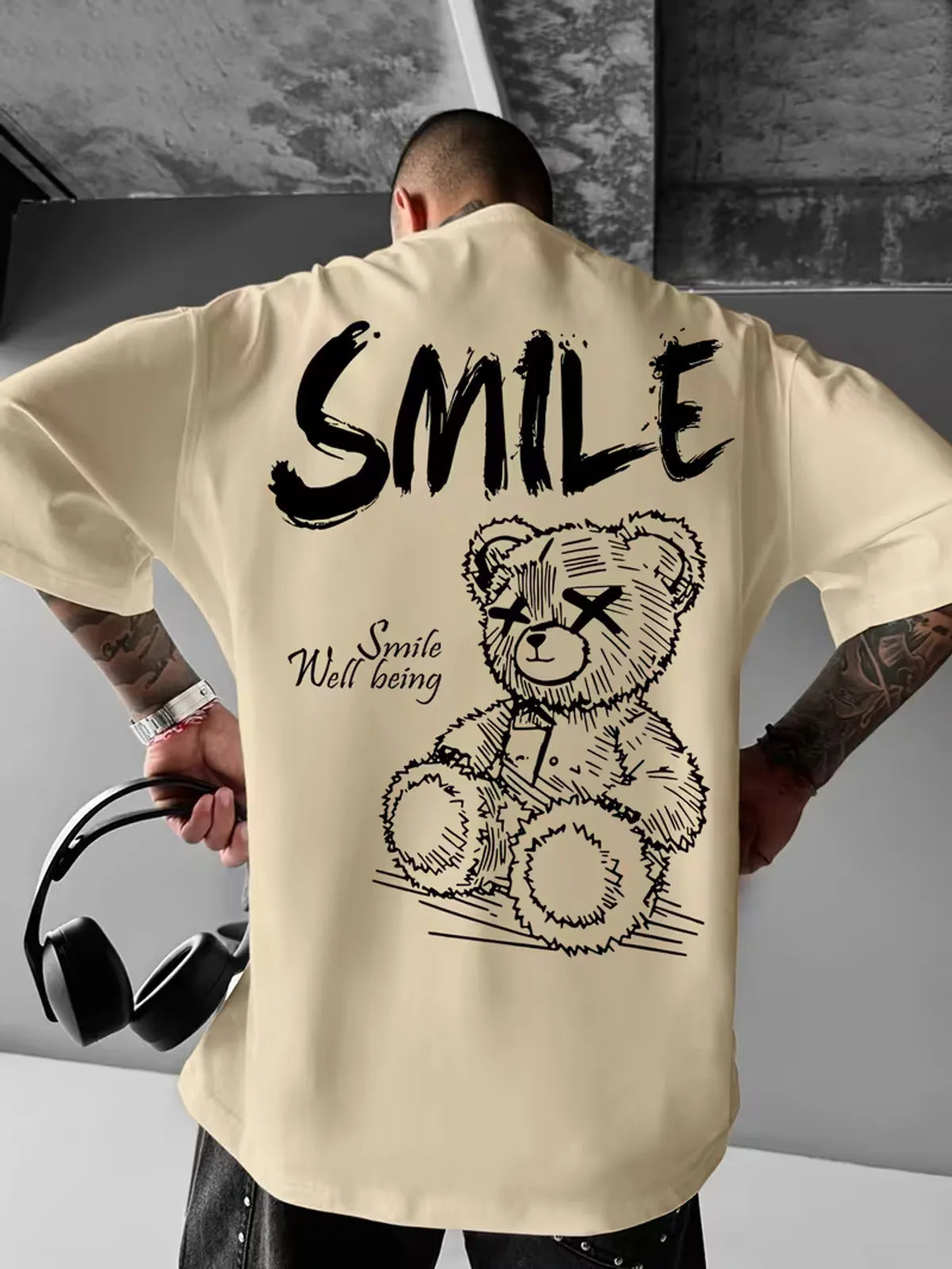 Oversized Cotton Smile Printed Drop Shoulder T-Shirt for Men