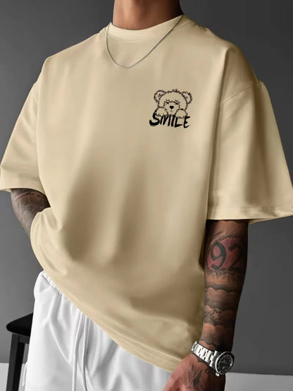 Oversized Cotton Smile Printed Drop Shoulder T-Shirt for Men