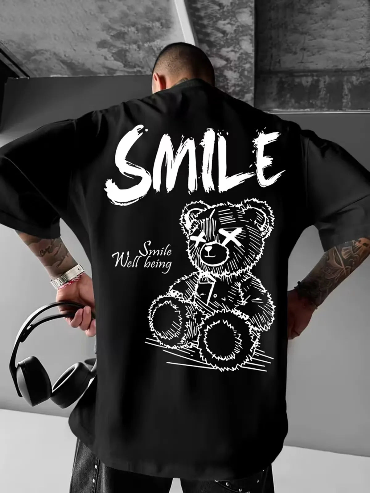 Oversized Cotton Smile Printed Drop Shoulder T-Shirt for Men