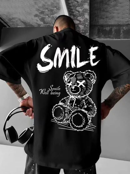 Oversized Cotton Smile Printed Drop Shoulder T-Shirt for Men