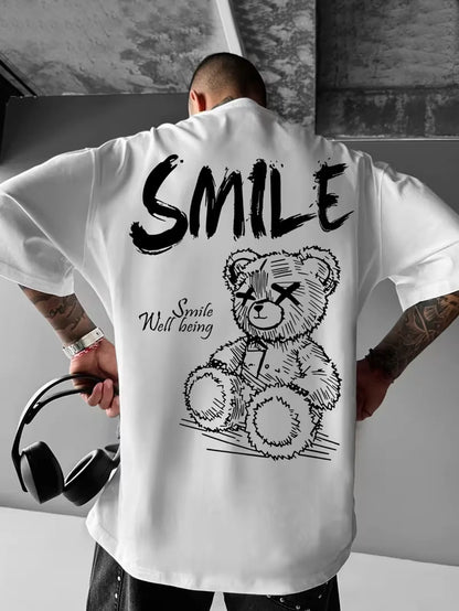 Oversized Cotton Smile Printed Drop Shoulder T-Shirt for Men