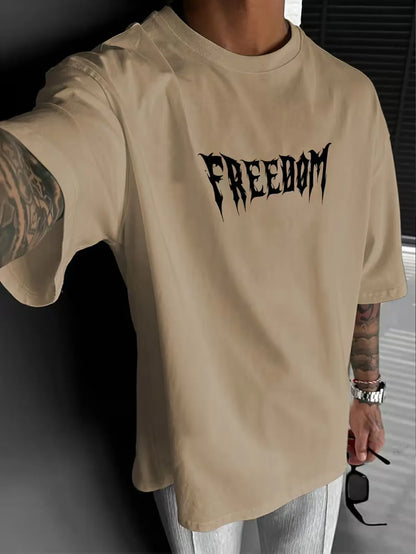 Cotton Oversized Round Neck Drop Shoulder Printed Men's T-Shirt