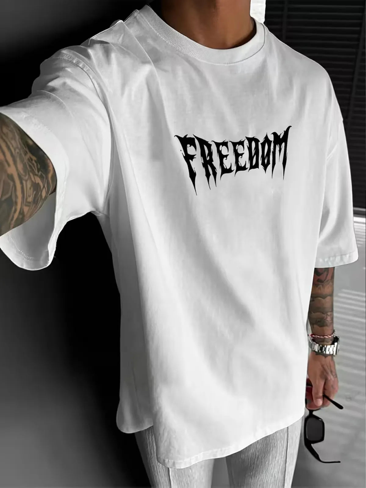 Cotton Oversized Round Neck Drop Shoulder Printed Men's T-Shirt