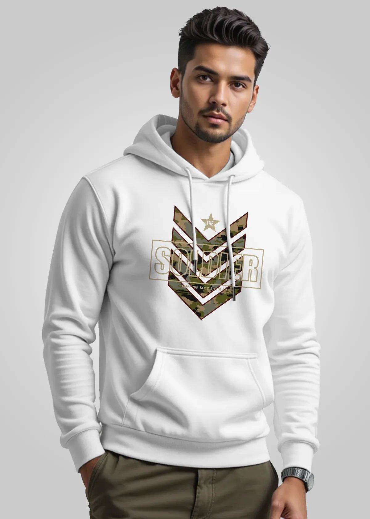 Soldier Printed Cotton Hoodies For Men