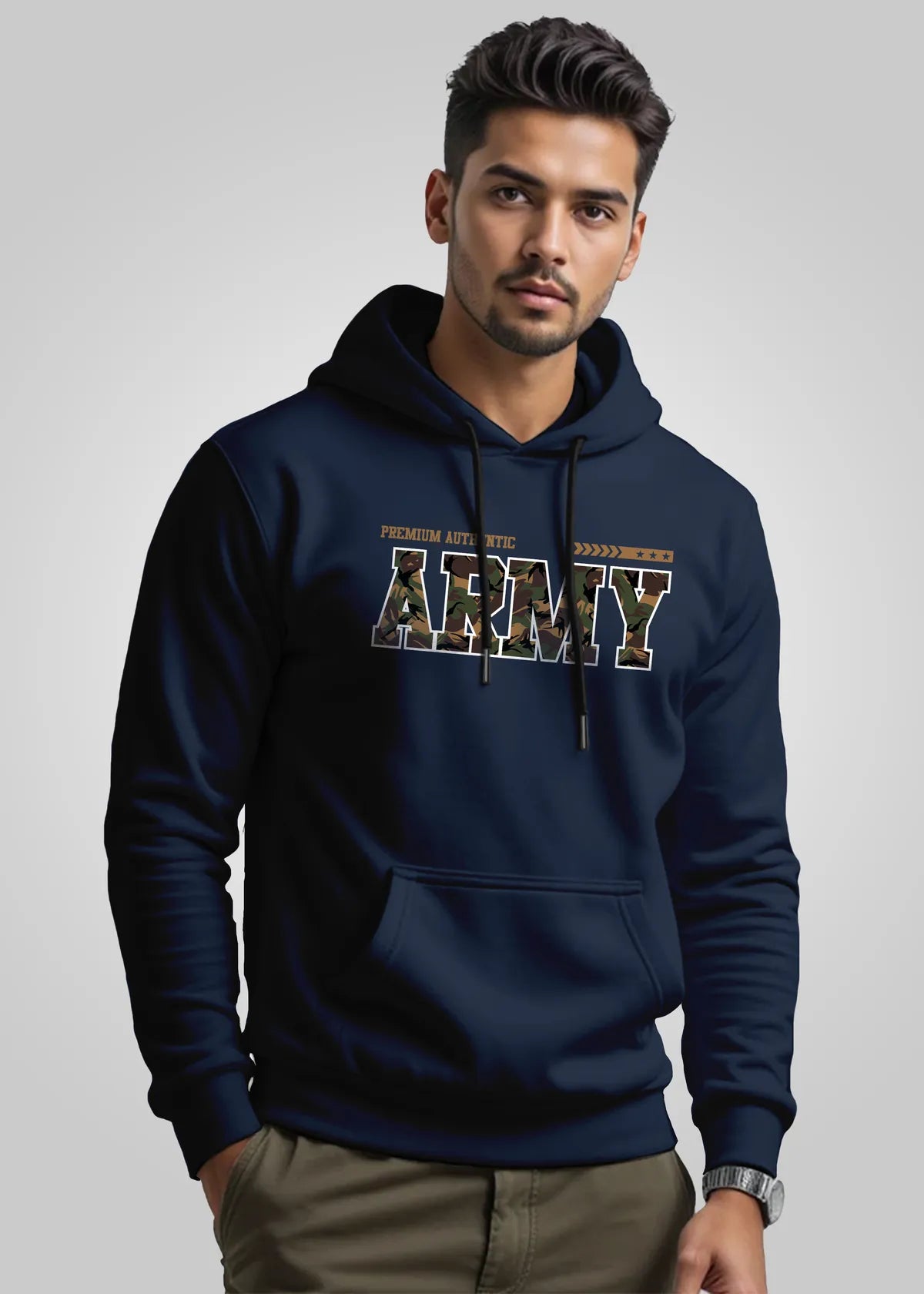 Army Printed Cotton Hoodie For Men